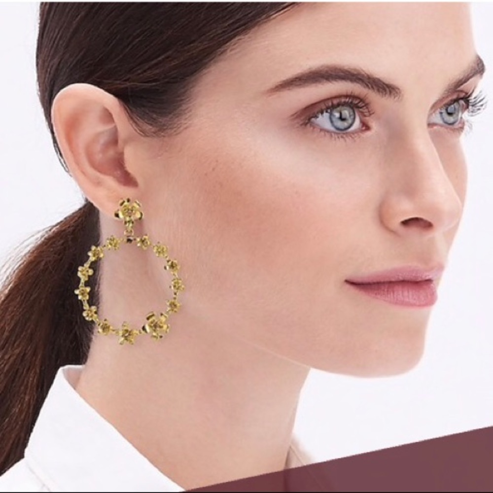 J Crew Floral Wreath Earrings Hoops Cubic Zirconia